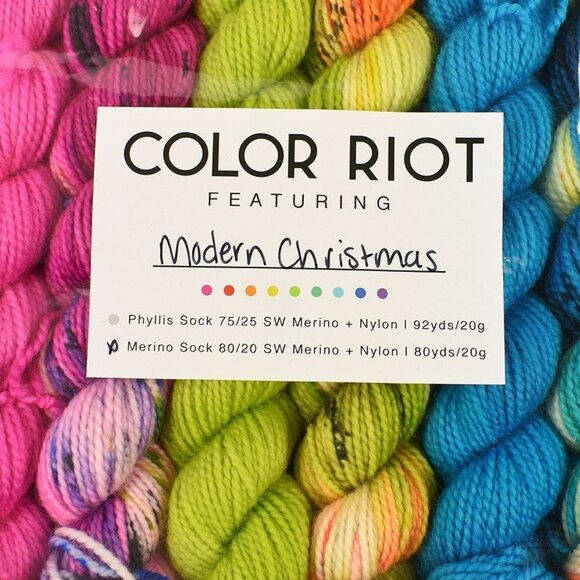 Hue Loco Color Riot Merino Sock Yarn 10 Mini Skein Set Modern Christmas - Picture 4 of 4